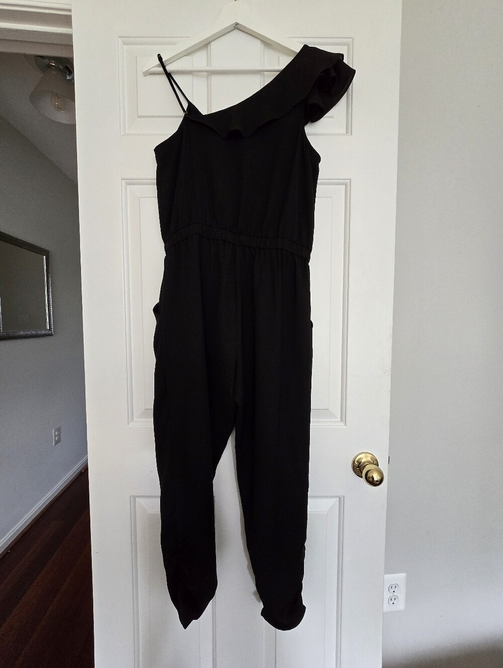 Parker Black Ruffled One-Shoulder Jumpsuit, Size 6 - Picture 5 of 8